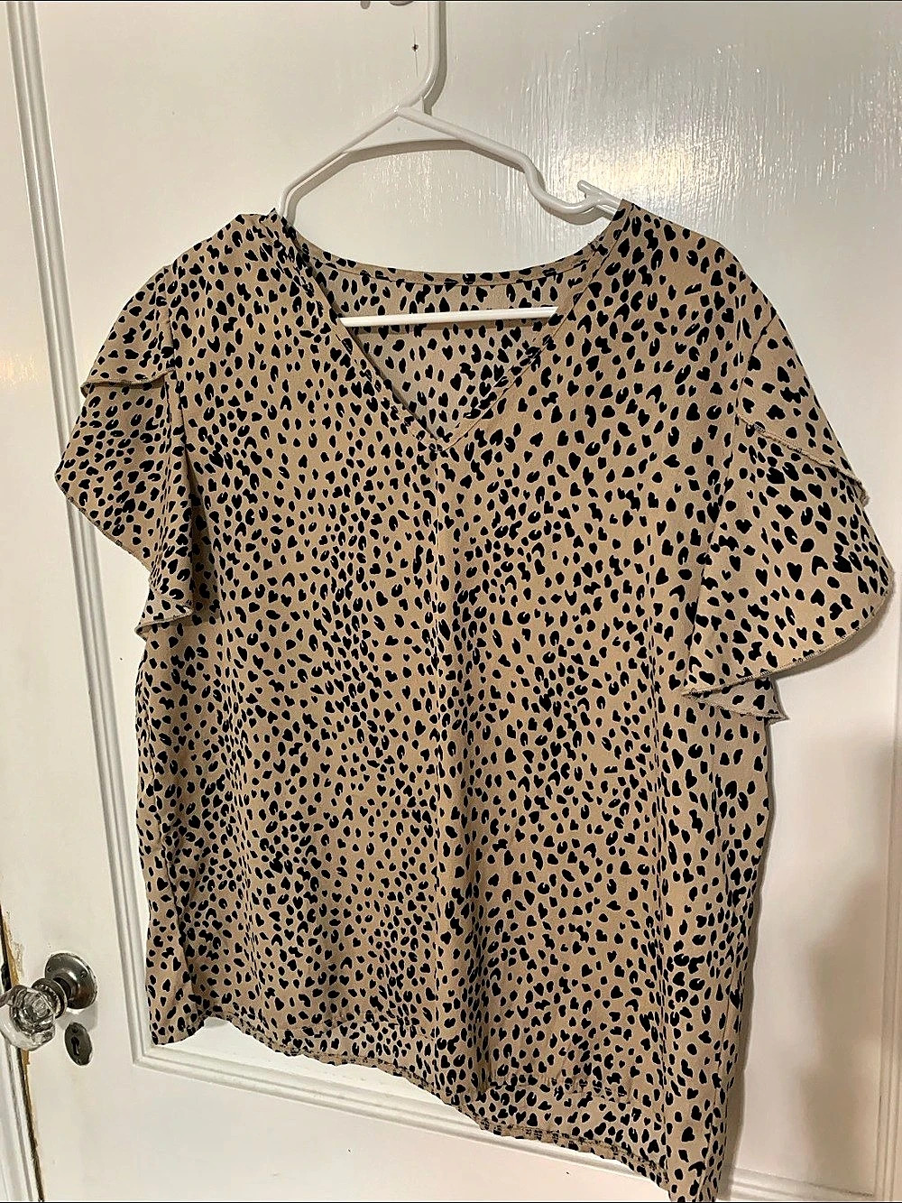 SHEIN Animal Print Ruffle Sleeve Blouse Brown & Black XL